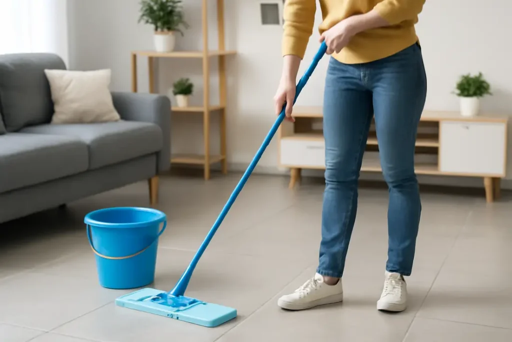 Microvezel dweil Action op houten vloer