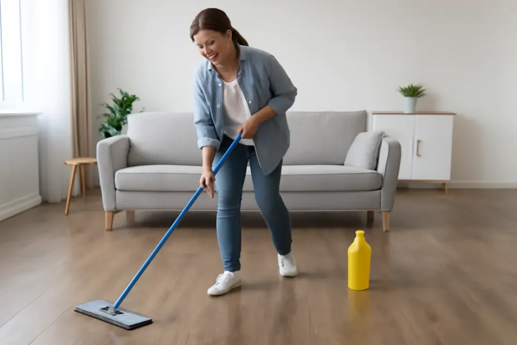 PVC vloer dweilen met microvezel dweil en emmer