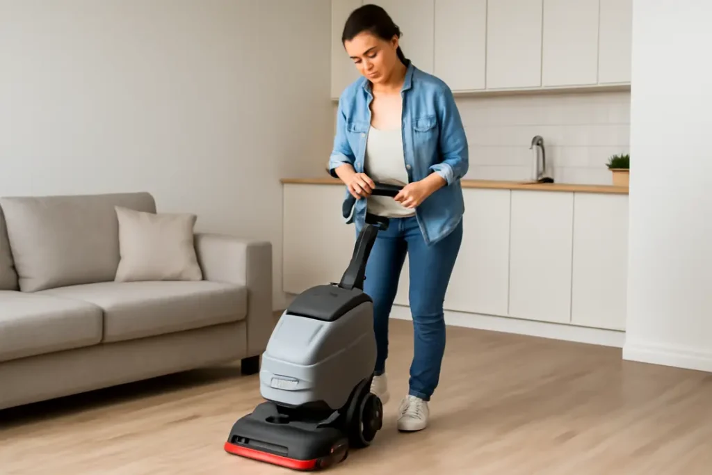 Schrob dweil op houten vloer voor grondige reiniging