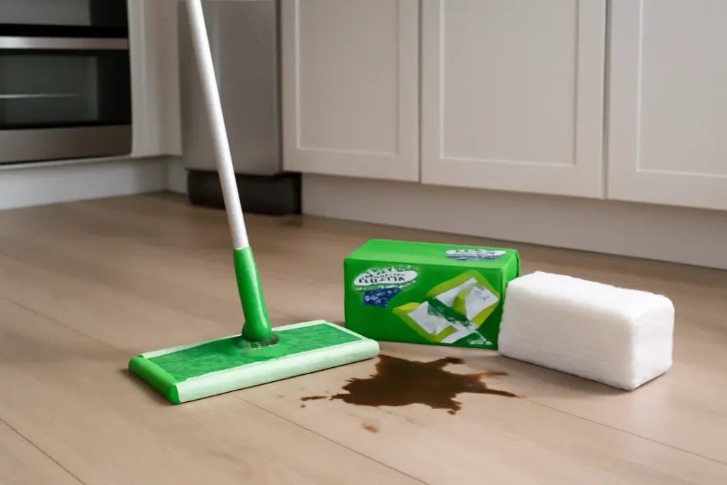 Swiffer dweil Blokker verpakking op houten vloer