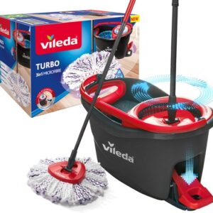 Vileda Turbo 3in1 - complete roterende mopset met emmer met pedaalpers - Nieuwe generatie microvezelpad 3in1